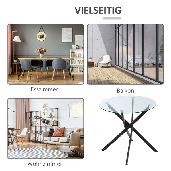 Runder Beistelltisch Couchtisch aus Glas Schwarz