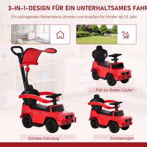 Rutschauto 3-in-1 mit Schiebstange und Lenkrad für Kinder rot