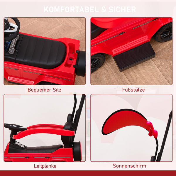 Rutschauto 3-in-1 mit Schiebstange und Lenkrad für Kinder rot