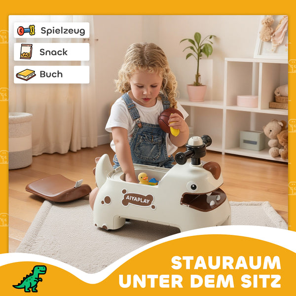 Rutschauto Kinder Dino mit Licht und Sound cremeweiss braun