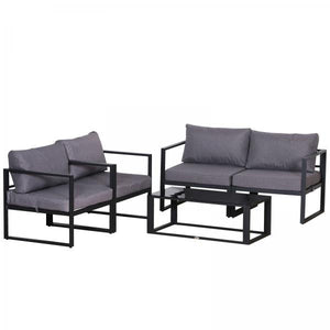 4-tlg. Gartenmöbel Set Sitzgruppe mit Couchtisch Doppelsofa Kissen Alu Grau
