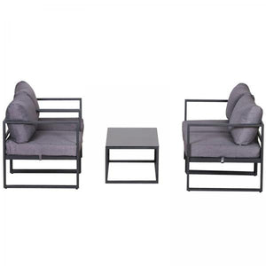 4-tlg. Gartenmöbel Set Sitzgruppe mit Couchtisch Doppelsofa Kissen Alu Grau