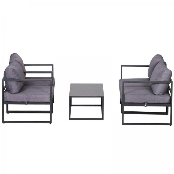 4-tlg. Gartenmöbel Set Sitzgruppe mit Couchtisch Doppelsofa Kissen Alu Grau