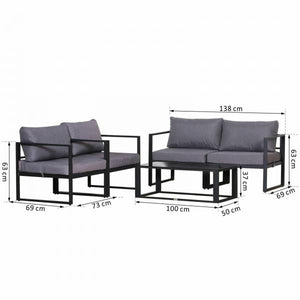 4-tlg. Gartenmöbel Set Sitzgruppe mit Couchtisch Doppelsofa Kissen Alu Grau