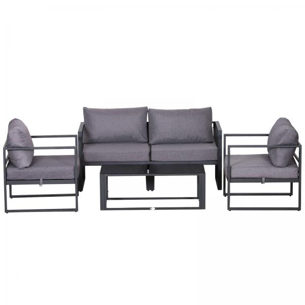 4-tlg. Gartenmöbel Set Sitzgruppe mit Couchtisch Doppelsofa Kissen Alu Grau