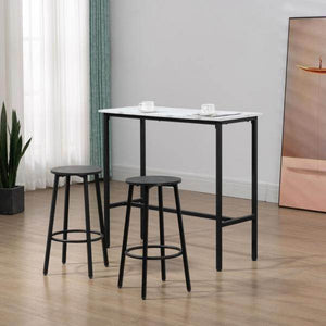 Bar-Set für 2 Personen, 1 Tisch mit 2 Barhockern, Tischplatte in Weisser Marmoroptik, Stahlrahmen