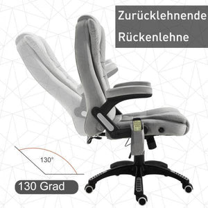 Bürostuhl mit Massagefunktion, höhenverstellbarer Chefsessel, ergonomischer Drehstuhl, PU-Räder, Grau