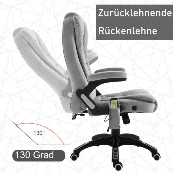 Bürostuhl mit Massagefunktion, höhenverstellbarer Chefsessel, ergonomischer Drehstuhl, PU-Räder, Grau