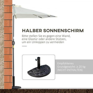 Sonnenschirm, Terrassenschirm, halbrund, mit Solarpaneel, 20 LEDs, Handkurbel, beige, 2,70 x 1,35 x 2,40 m