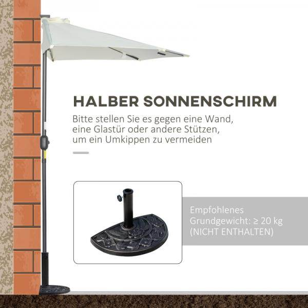 Sonnenschirm, Terrassenschirm, halbrund, mit Solarpaneel, 20 LEDs, Handkurbel, beige, 2,70 x 1,35 x 2,40 m