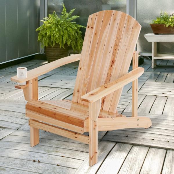 Adirondack-Gartenstuhl mit Becherhalter Gartenliege Balkonstuhl Massivholz Natur