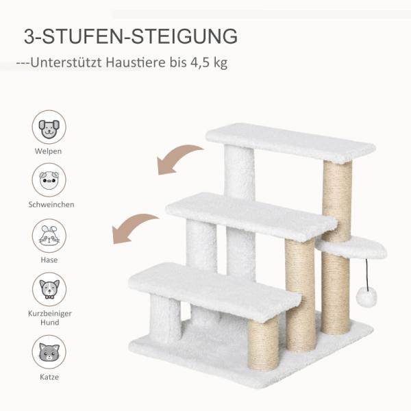 Haustiertreppe Ball 3-stufige Katzentreppe Hundetreppe Tiertreppe Weiss