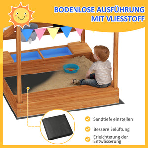 Sandkasten mit Dach und Spielzeug für Kinder aus Holz grün
