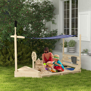 Sandkasten mit Sonnendach und Piratenschiff-Design für Kinder aus Holz