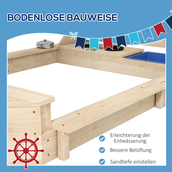 Sandkasten mit Sonnendach und Piratenschiff-Design für Kinder aus Holz
