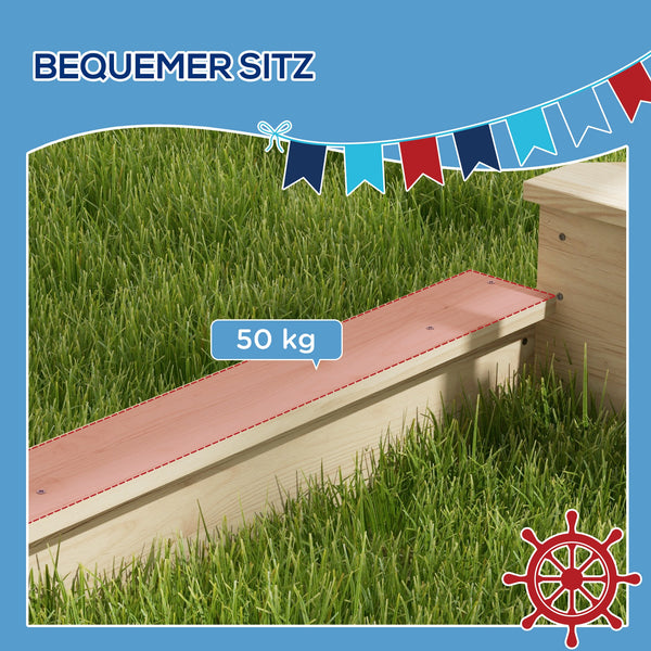 Sandkasten mit Sonnendach und Piratenschiff-Design für Kinder aus Holz