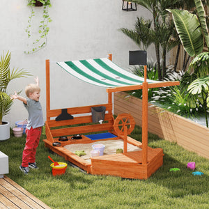 Sandkasten Piratenschiff mit Sonnendach und Spielküche aus Holz