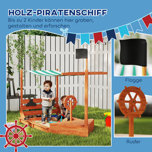 Sandkasten Piratenschiff mit Sonnendach und Spielküche aus Holz