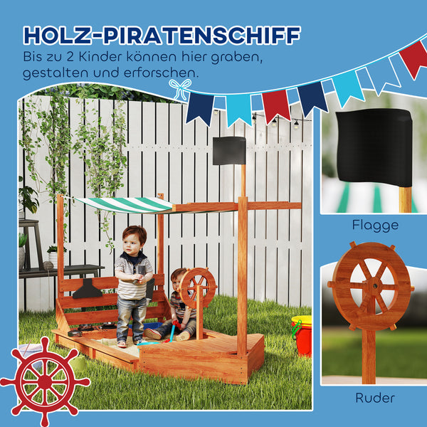 Sandkasten Piratenschiff mit Sonnendach und Spielküche aus Holz