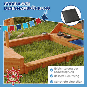 Sandkasten Piratenschiff mit Sonnendach und Spielküche aus Holz