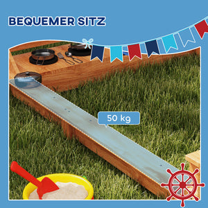 Sandkasten Piratenschiff mit Sonnendach und Spielküche aus Holz
