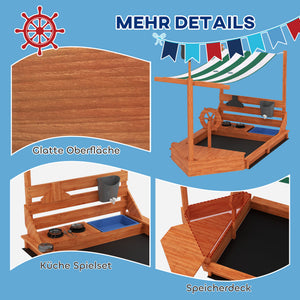 Sandkasten Piratenschiff mit Sonnendach und Spielküche aus Holz