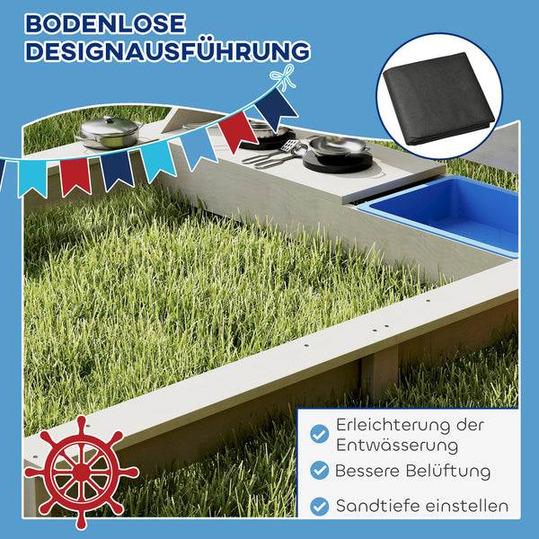 Sandkasten Piratenschiff mit Sonnendach inkl. Spielküche Holz