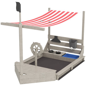 Sandkasten Piratenschiff mit Sonnendach inkl. Spielküche Holz
