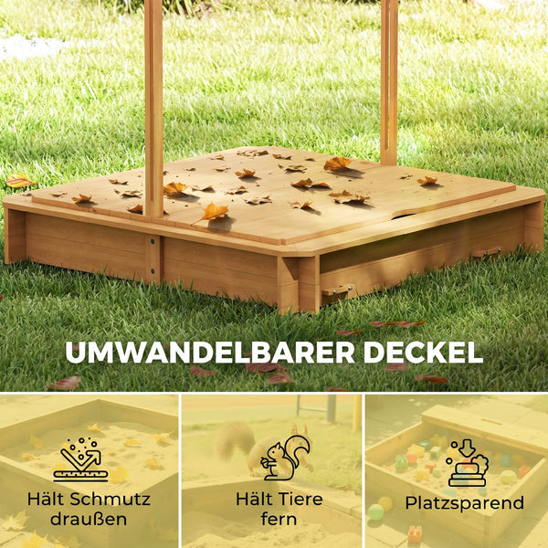 Sandkasten mit Abdeckung und Sitzbank für Kinder aus Holz