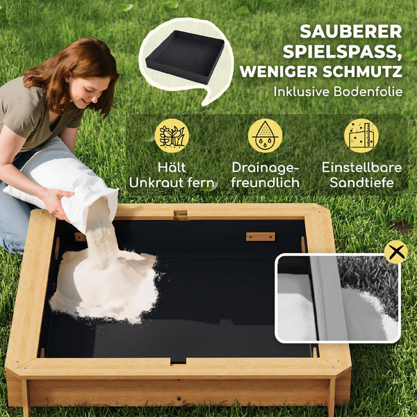 Sandkasten mit Abdeckung und Sitzbank für Kinder aus Holz