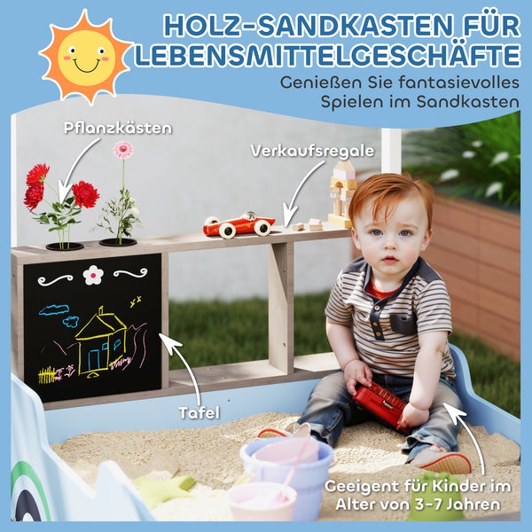 Sandkasten mit Vordach und Sitzbank für Kinder aus Holz