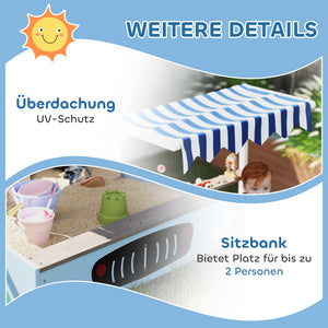 Sandkasten mit Vordach und Sitzbank für Kinder aus Holz