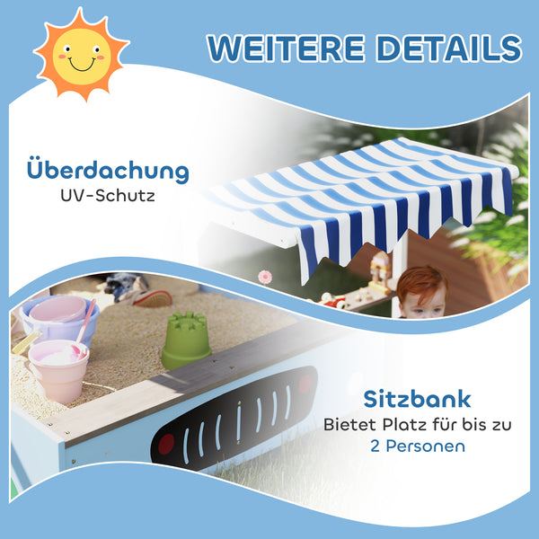 Sandkasten mit Vordach und Sitzbank für Kinder aus Holz