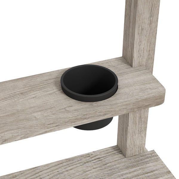 Sandkasten mit Wasserstation und Pflanzkästen aus Holz grau