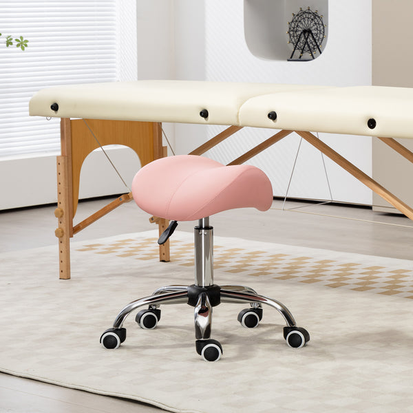 Sattelhocker Rollhocker höhenverstellbar drehbar für Büro Salon Spa rosa