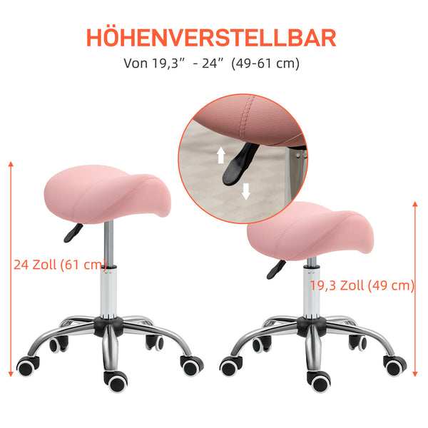 Sattelhocker Rollhocker höhenverstellbar drehbar für Büro Salon Spa rosa
