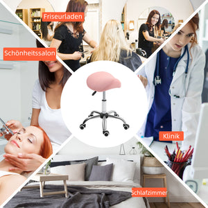 Sattelhocker Rollhocker höhenverstellbar drehbar für Büro Salon Spa rosa