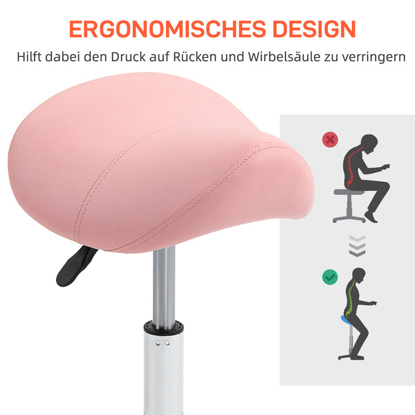 Sattelhocker Rollhocker höhenverstellbar drehbar für Büro Salon Spa rosa