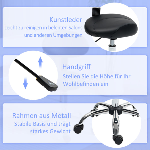 Sattelhocker Rollhocker höhenverstellbar drehbar mit Rückenlehne für Büro Salon