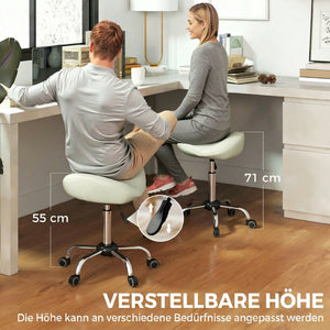 Sattelstuhl Rollhocker höhenverstellbar für Massage PU-Leder cremeweiss