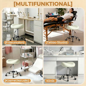 Sattelstuhl Rollhocker höhenverstellbar für Massage PU-Leder cremeweiss