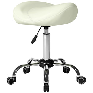 Sattelstuhl Rollhocker höhenverstellbar für Massage PU-Leder cremeweiss