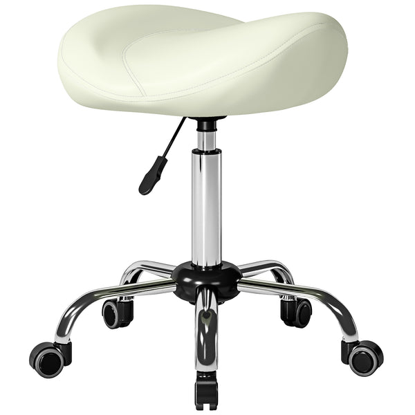 Sattelstuhl Rollhocker höhenverstellbar für Massage PU-Leder cremeweiss
