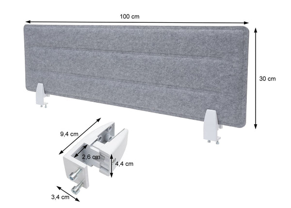 Schallschutz Tischtrennwand schwarz 100x30cm Büro-Pinnwand