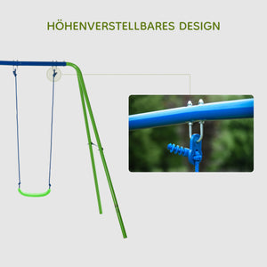 Schaukelgestell mit 2 Schaukeln und Wippe aus Metall grün