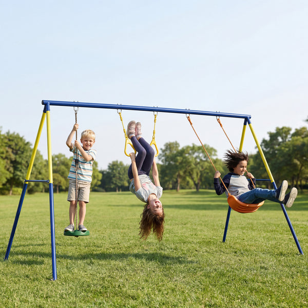 Schaukelgestell 3-in-1 für Kinder mit Turnringen und Stehschaukel bis 150kg