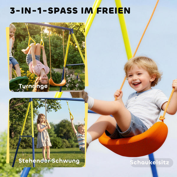 Schaukelgestell 3-in-1 für Kinder mit Turnringen und Stehschaukel bis 150kg
