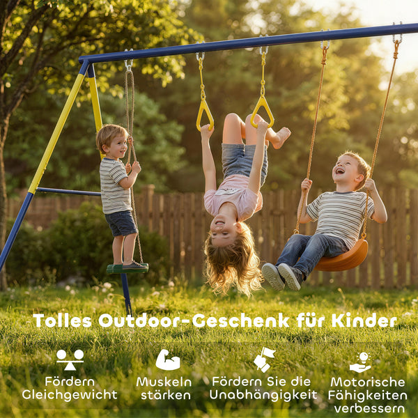 Schaukelgestell 3-in-1 für Kinder mit Turnringen und Stehschaukel bis 150kg