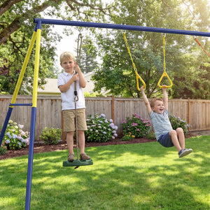 Schaukelgestell 3-in-1 für Kinder mit Turnringen und Stehschaukel bis 150kg