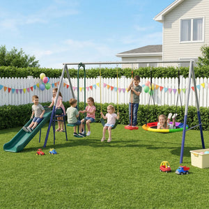Schaukelgestell 5 in 1 mit Rutsche und Nestschaukel für Kinder